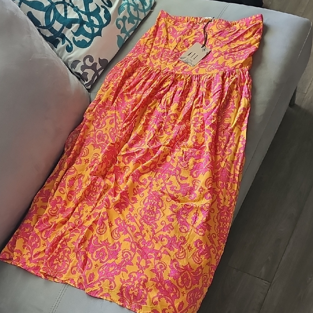 Able The Label Anthro Vibrant Pink and Orange Maxi Skirt